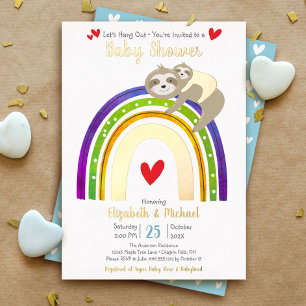 Invitación Con Relieve Metalizado Corazón de arcoíris de perezoso Niño de baño de be