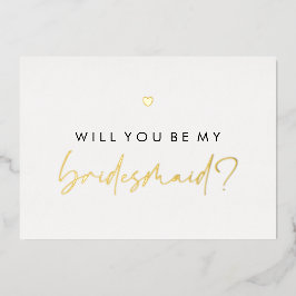 Invitación Con Relieve Metalizado Corazón de Oro ¿Serás mi Dama de Honor