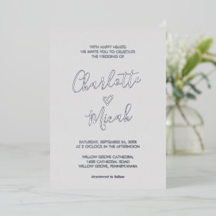 Invitación Con Relieve Metalizado Corazón dibujado a mano   Boda gris de texto de Re