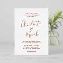 Invitación Con Relieve Metalizado Corazón dibujado a mano | Rosa de Boda de texto de