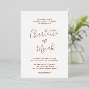 Invitación Con Relieve Metalizado Corazón dibujado a mano   Rosa de Boda de texto de