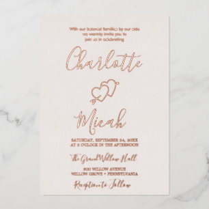 Invitación Con Relieve Metalizado Corazón dibujado a mano   Rubor de texto de lámina