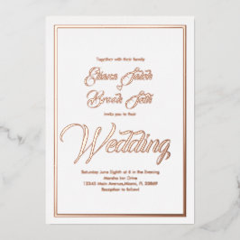 Invitación Con Relieve Metalizado Corazón elegante de caligrafía boda prensada   Hoj