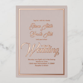 Invitación Con Relieve Metalizado Corazón elegante de caligrafía boda prensada   Hoj