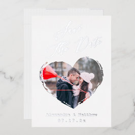 Invitación Con Relieve Metalizado Corazón Moderno de Amor Esquema Foto Guardar la Fe