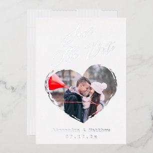 Invitación Con Relieve Metalizado Corazón Moderno de Amor Esquema Foto Guardar la Fe