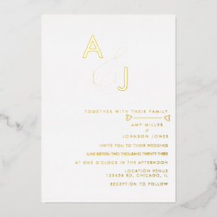 Invitación Con Relieve Metalizado Corazón Moderno de Ampersand Línea Boda Prensado