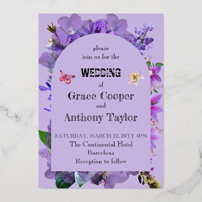 Invitación Con Relieve Metalizado Corazón morado (Anverso)