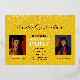 Invitación Con Relieve Metalizado Corazones amarillos Doble Graduación dorado 