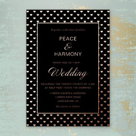 Invitación Con Relieve Metalizado Corazones Bodas de Rosa Dorada Negra