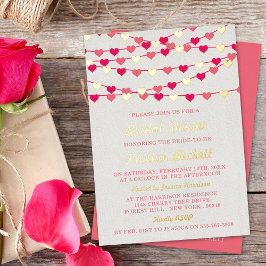 Invitación Con Relieve Metalizado Corazones de amor de cuerdas colgantes ducha de no