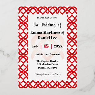 Invitación Con Relieve Metalizado Corazones entrelazados