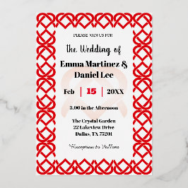 Invitación Con Relieve Metalizado Corazones entrelazados