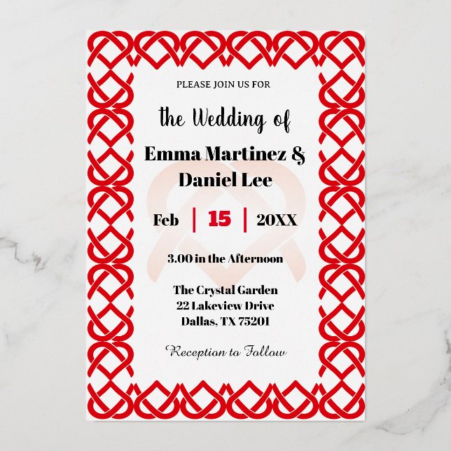 Invitación Con Relieve Metalizado Corazones entrelazados (Anverso)