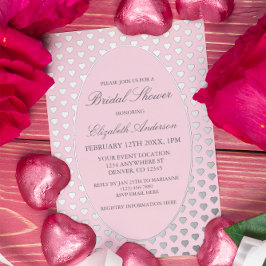 Invitación Con Relieve Metalizado Corazones rosados Ducha de novias