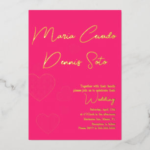 Invitación Con Relieve Metalizado Corazones Rosados Flotantes de San Valentín para B