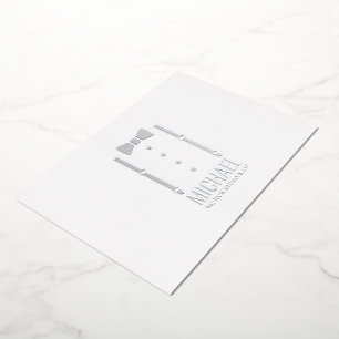 Invitación Con Relieve Metalizado Corbata de lazo plateada Propuesta personalizada p