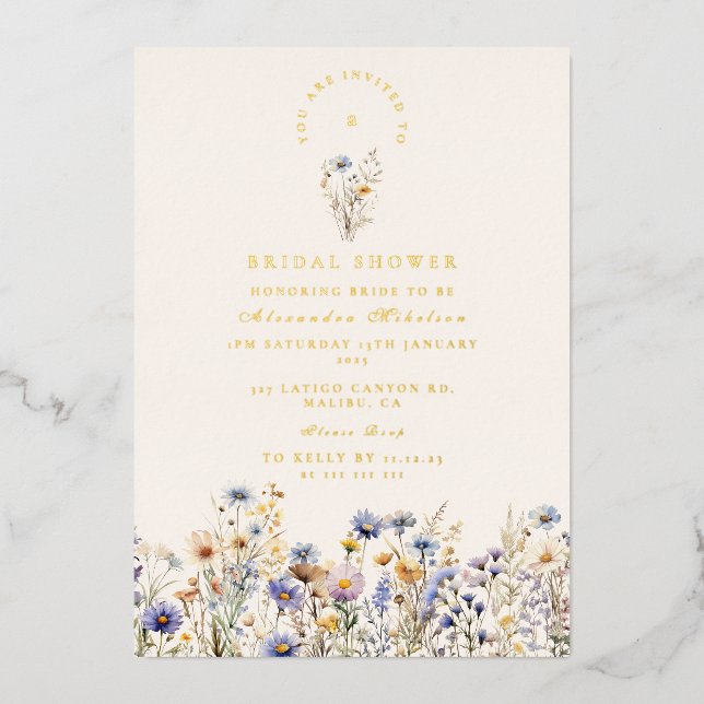 Invitación Con Relieve Metalizado Cornflower Meadow Shower (Anverso)