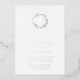 Invitación Con Relieve Metalizado corona azul Bautismo y primer cumpleaños