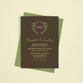 Invitación Con Relieve Metalizado Corona botánica boda tonos tierra