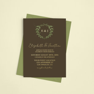 Invitación Con Relieve Metalizado Corona botánica boda tonos tierra