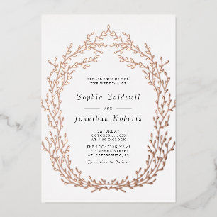 Invitación Con Relieve Metalizado Corona Botánica Todo en Uno para Boda Rosa Oro
