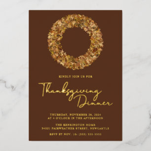 Invitación Con Relieve Metalizado Corona de Acción de Gracias moderna rústica marrón