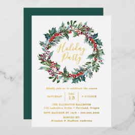 Invitación Con Relieve Metalizado Corona de bayas de acebo elegante para fiesta navi
