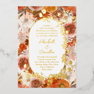 Invitación Con Relieve Metalizado Corona de boda de abundancia floral con marco de o
