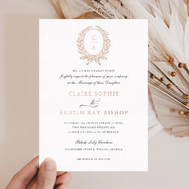 Invitación Con Relieve Metalizado Corona de boda de hoja de olivo elegante vintage r