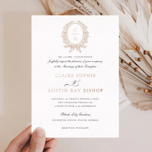Invitación Con Relieve Metalizado Corona de boda de hoja de olivo elegante vintage r