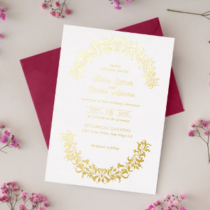 Invitación Con Relieve Metalizado Corona de boda floral romántica elegante moderna