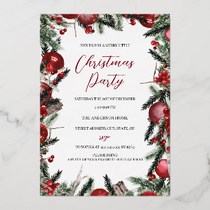Invitación Con Relieve Metalizado Corona de follaje festivo rojo dorado de Navidad f