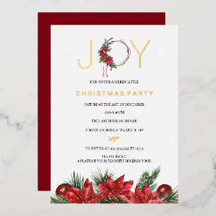 Invitación Con Relieve Metalizado Corona de follaje para fiesta de Navidad con alegr