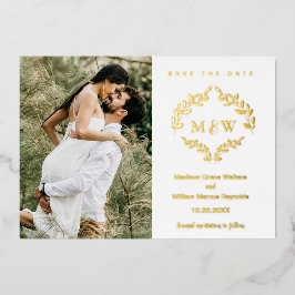 Invitación Con Relieve Metalizado Corona de monograma de boda de lujo personalizada 