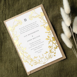 Invitación Con Relieve Metalizado Corona de Monograma de Círculo de Flor Silvestre S
