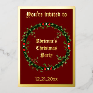 Invitación Con Relieve Metalizado Corona de Navidad Gótica Personalizada