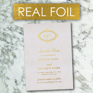 Invitación Con Relieve Metalizado Corona de papel de oro real boda blanca Save the D