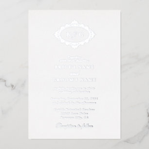 Invitación Con Relieve Metalizado Corona de papel de plata real elegante monograma b