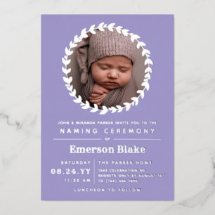 Invitación Con Relieve Metalizado Corona de plata y lavanda para la ceremonia de nom