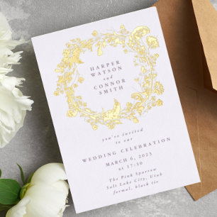Invitación Con Relieve Metalizado Corona de primavera boho flores silvestres pampas