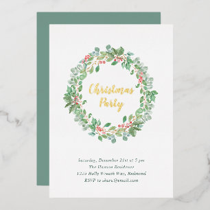 Invitación Con Relieve Metalizado Corona de vegetación elegante para fiesta navideña