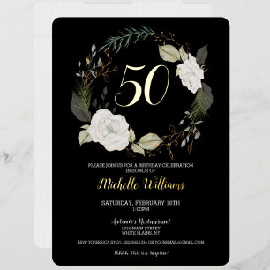 Invitación Con Relieve Metalizado Corona floral blanca para fiesta de cumpleaños ele