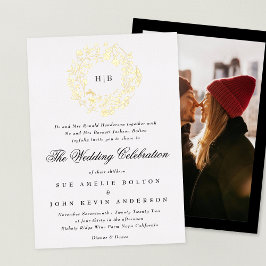 Invitación Con Relieve Metalizado Corona floral botánica clásica de oro para foto de