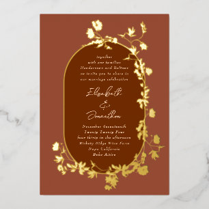 Invitación Con Relieve Metalizado Corona floral de boda con marco de terracota boho