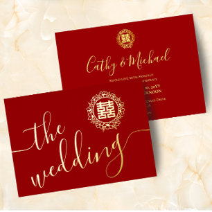 Invitación Con Relieve Metalizado Corona floral roja boda china doble felicidad