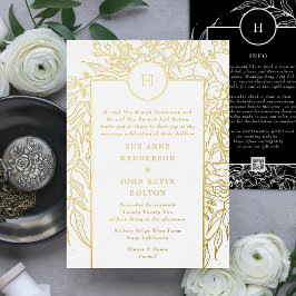 Invitación Con Relieve Metalizado Corona Todo en Uno QR CODE RSVP Sitio Web Boda
