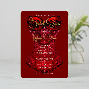 Invitación Con Relieve Metalizado Corsé Negro Rojo Despedida de Soltera