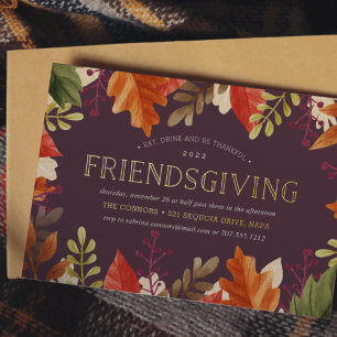 Invitación Con Relieve Metalizado Cosecha de Otoño   Cena de Acción de Gracias con A