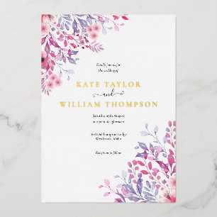 Invitación Con Relieve Metalizado Country Wildflowers Floral Boda Gold